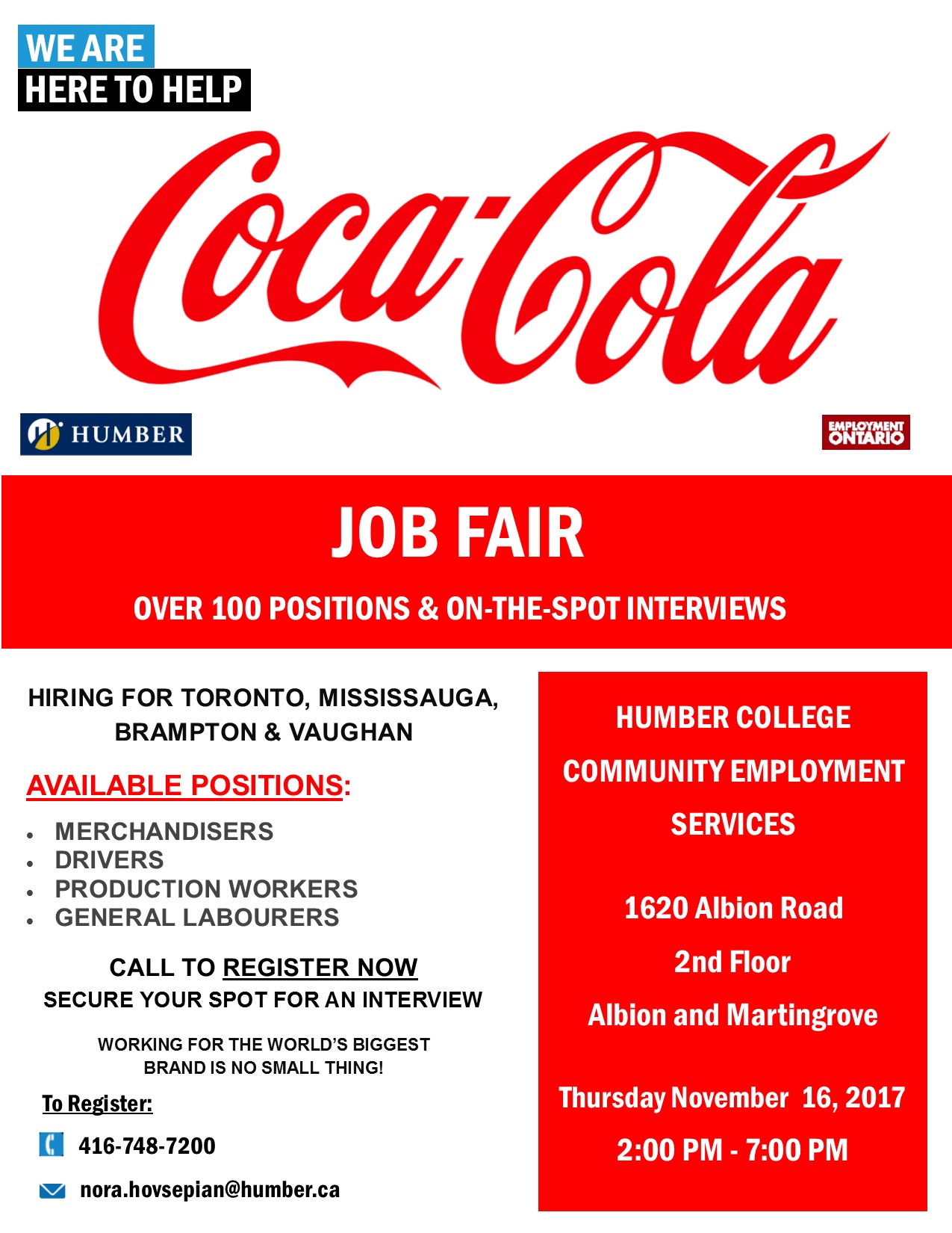 Coca Cola Job Fair Humber Communiqué